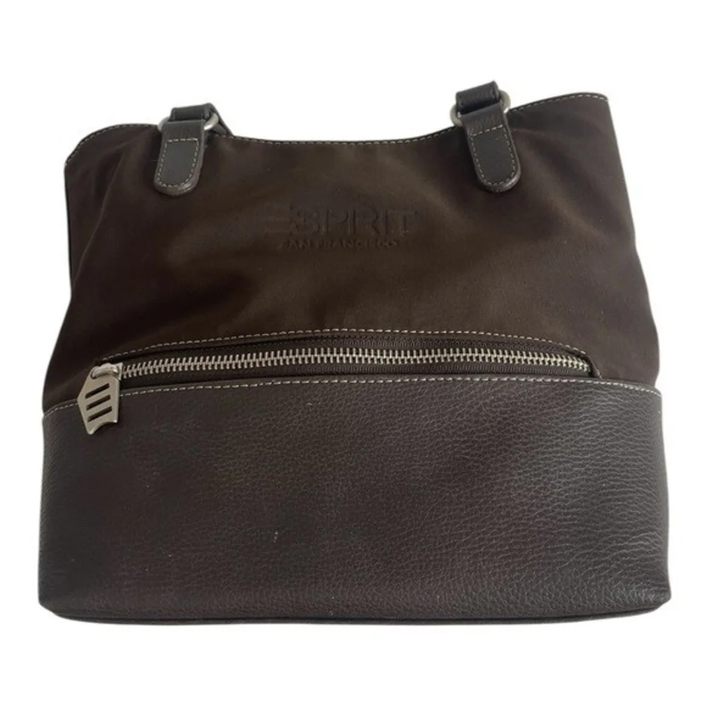 Esprit Women’s Brown Leather Nylon Tote Bag Handbag Shoulder Bag